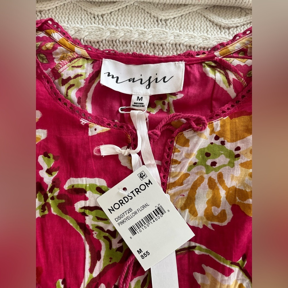 Maisie Designer Vibrant Pink Cotton Mini Dress Women’s Size Medium - Picture 15 of 15